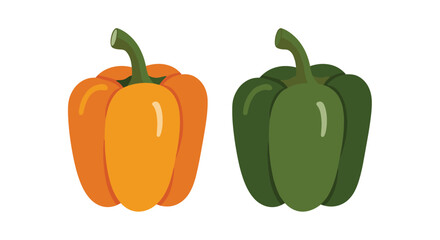 Obraz premium Fresh orange and green bell peppers isolated on a white background representing healthy vegetables and organic nutrition.