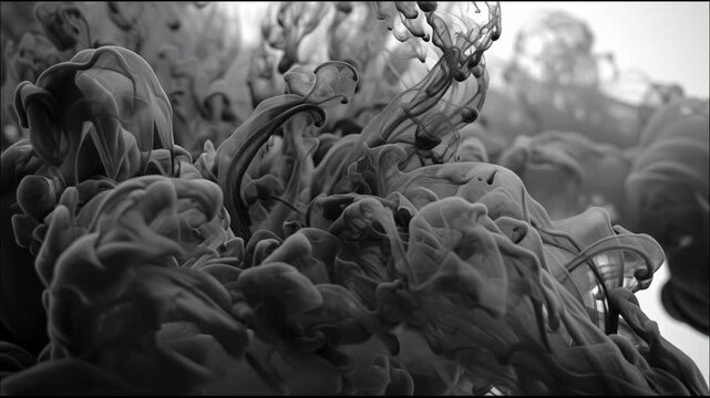 Dynamic abstract black and white footage of fluid motion, showcasing intricate patterns and fluid dynamics in a close-up view