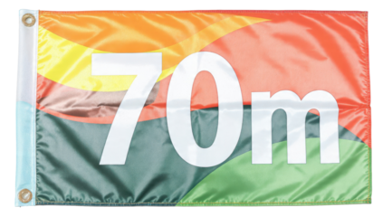 Colorful flag with 70m distance marker