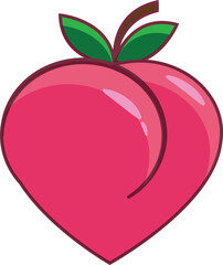 Healthy fresh peach vector illustration featuring a ripe fruit with a green leaf as a delicious natural food icon and sweet heart shape symbol for diet and vitamin health design