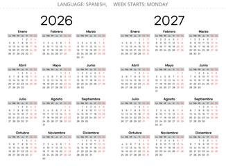 2027 and 2026 spanish calendars. Vector illustration  - year calendario