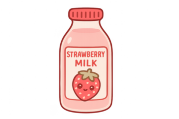 Cute kawaii strawberry milk bottle drink illustration