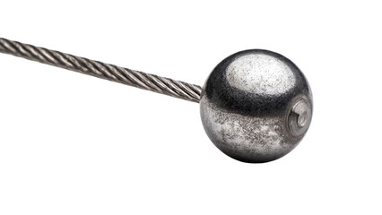 Metal ball hanging from a wire cable