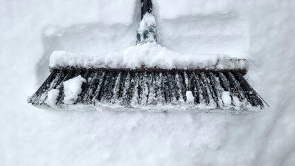 Sweeping snow in winter