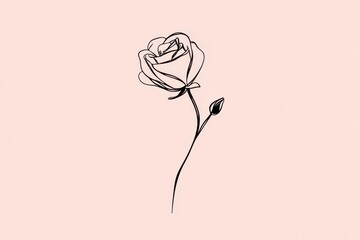 Simple black ink rose drawing: minimalist line-art logo for branding and stationery
