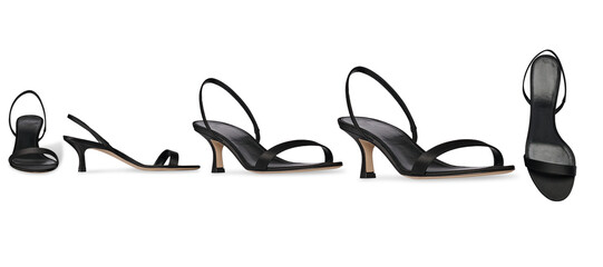 A Set Of Women Stylish high heel shoe with strap, transparent background, This fashion-forward women&rsquo;s footwear features a pointed toe and ultra-thin heel	