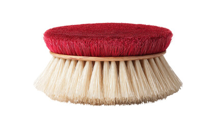 Round scrub brush with red and white bristles