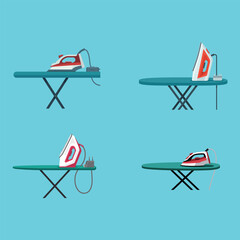 Household laundry ironing board with electric iron minimal vector design
