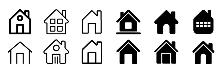 Obraz premium Collection of black and white house with various and styles outline simple