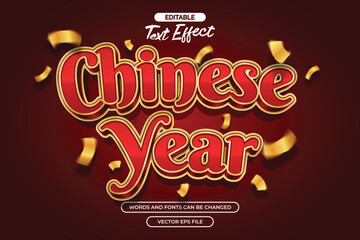 Chinese year editable text effect with gold confetti decoration and with red background