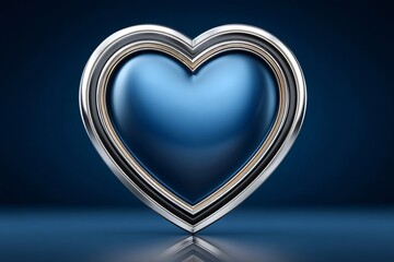 Blue metallic heart with silver chrome frame reflecting