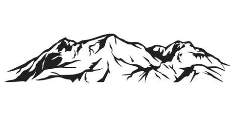 Black and White Mountain Range Silhouette. The mountains are jagged and imposing, with sharp peaks and deep valleys.