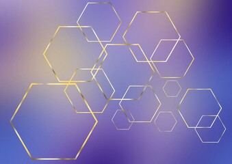 Luxury Gold hexagon pattern on purple blue gradient background 