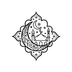 RAMADHAN Iconic Mosque Illustration with Crescent Moon and Stars