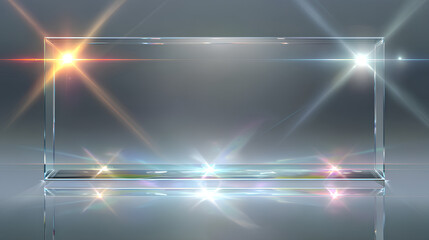 Transparent glass plate background. Realistic screen glass, window effect with flare, clear glass showcase, glossy plastic glare frame, acrylic with glares and light, plexiglas Stock Illustration