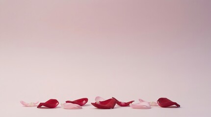Valentine&rsquo;s Day premium advertising design for branding Delicate rose petals in red and pink arranged beautifully on a soft pink background. Valentine&rsquo;s Day elegant background for commercial marketing