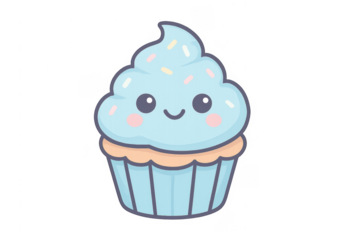 Cute cartoon cupcake with blue frosting and sprinkles