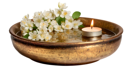 A serene spa still life featuring glowing candles and fresh flowers creates a zen atmosphere for aromatherapy, wellness, and natural relaxation with smooth massage stones and flickering flames