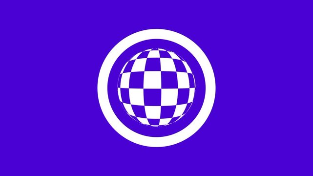 A circular emblem with a purple and white checkered pattern is centered perfectly on a bright purple background creating a bold and geometric visual