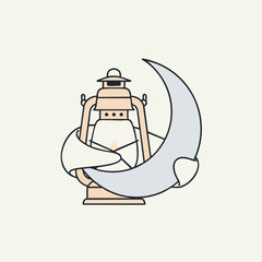 Vintage Lantern and Crescent Moon Iconic Symbol of Ramadhan Celebration