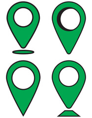 Set of location pin icons. Map marker pointer symbols, GPS location. Navigation map, location navigation icon, geo location point. Vector.