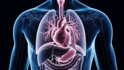 Human Body Anatomy with Heart and Lungs - 3D Medical Illustration