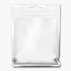 White blank plastic sachet pouch with zip lock and euro hole. Realistic vector mockup. Hanging zipper flat poly bag. Mock-up. Retail product ziplock resealable packet package. Template for design © ann_ounce