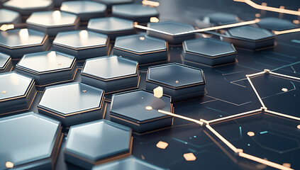 Hexagonal grid pattern with glowing connections and nodes