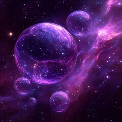 Cosmic Bubbles A Journey Through a Purple Nebula of Sparkling Lights and Gaseous Spheres  high resolution   for isolate image