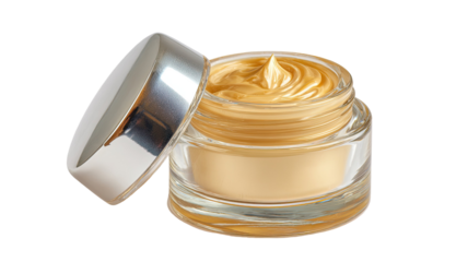 Isolated beauty spa set featuring a white cosmetic cream in a jar and a glass bottle of perfume for facial skin care treatment on a clean background