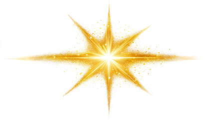 Obraz premium Yellow star flashed with sparkles sun isolated on white background. Soft glow without departing rays, sunlight with lens flare effect. vector light effect.