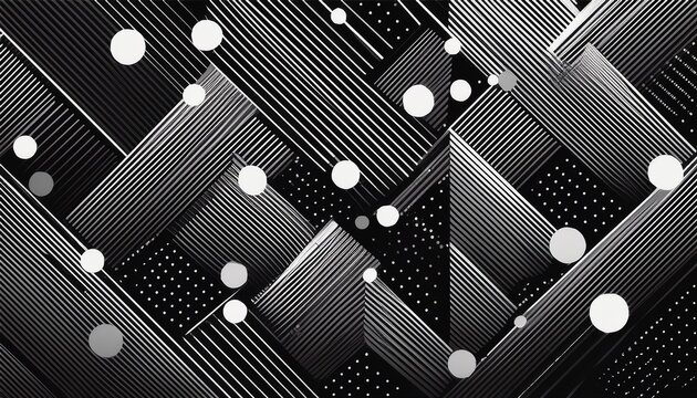 abstract black and white pattern with dots and lines in varying densities and angles - Powered by Adobe