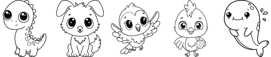 Adorable Animal Characters Set, Kawaii Wildlife Illustrations, Cute Creature Design For Childrens Books