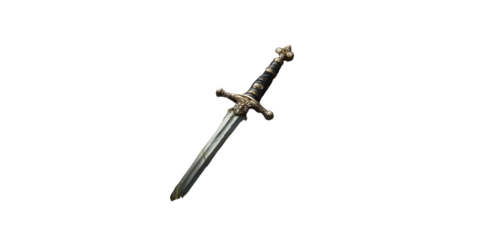 Ancient sword with ornate handle isolated on white background