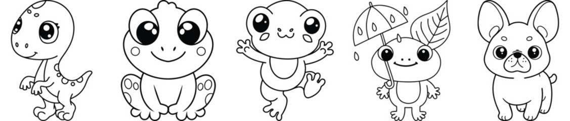 Adorable Cartoon Animals Collection Featuring Cute Dinosaurs And Bunny For Childrens Books