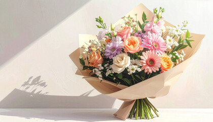 Fresh Flower Bouquet Wrapped in Beige Paper