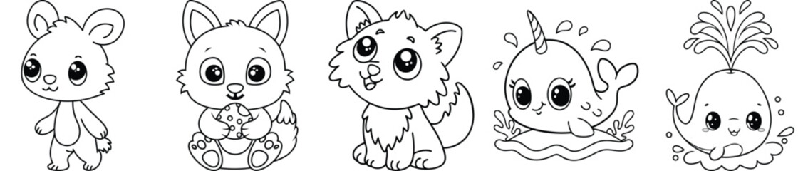 Adorable Kawaii Animals Collection Featuring Cute Bunny, Bear, Fox, Fish, And Turtle