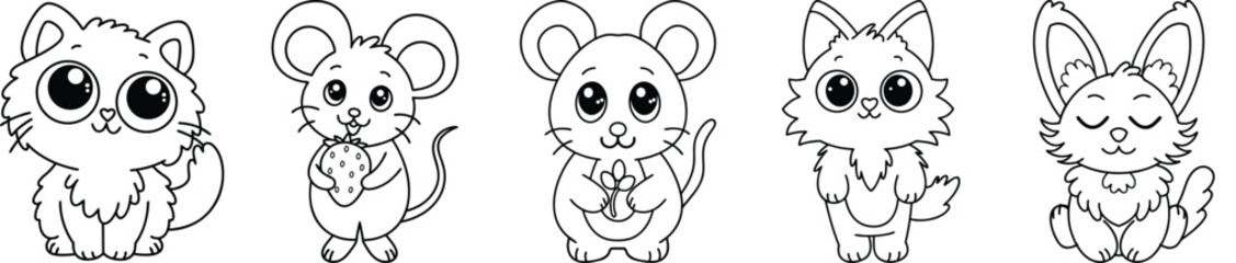 Adorable Animal Characters Set Featuring Kitten, Mouse, And Bunny Vector Illustration For Childrens Designs