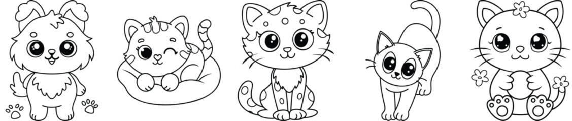 Adorable Kitten Drawings Collection, Cute Cat Sketch Set, Kawaii Animal Illustrations For Kids