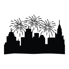 Fireworks silhouette city skyline night