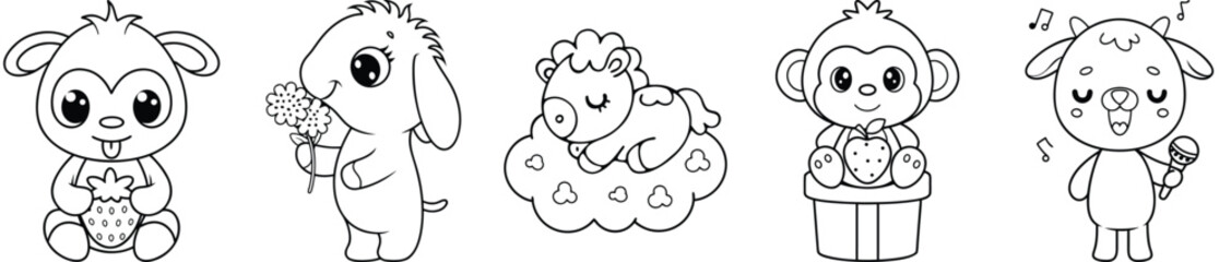 Adorable Animal Characters Set, Kawaii Creatures Collection For Childrens Books And Design Projects