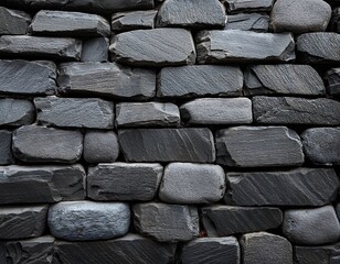 close up view of a dark gray stone wall with irregular interlocking blocks a textured robust stonework construction showcases the natural shapes and patterns of the building material
