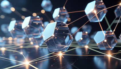 Futuristic network of glowing crystal nodes connected by lines