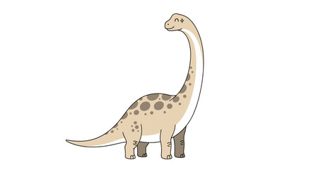 Obraz premium Friendly cartoon illustration of a long necked brachiosaurus dinosaur with spots standing calmly on a clean white background.
