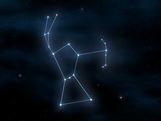 Orion the Hunter constellation. Stars in the beautiful night sky. Astrological image of mythological symbol.