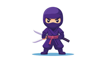 Cartoon Ninja Character with Swords and Purple Outfit.