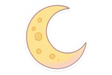 Yellow crescent moon sticker cartoon design with craters