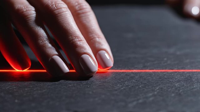 Hand with nail polish near red laser line