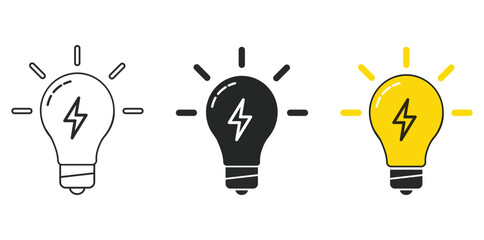 Electric Idea: Innovative lightbulb icons, radiating with the potential of bright new thoughts and ideas. Symbols of creativity, innovation and the sparking of inspiration. © Ahluva Studio