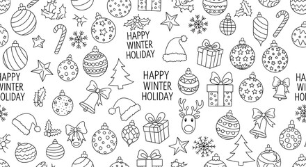 Festive Winter Holiday Doodle Pattern for Coloring and Creative Projects.